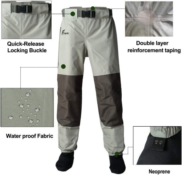 8 Fans Mens Womens Waist Waders,3-Ply Durable Breathable Waterproof Stockingfoot Insulated Wading Pants for Fishing Kayaking - Image 3