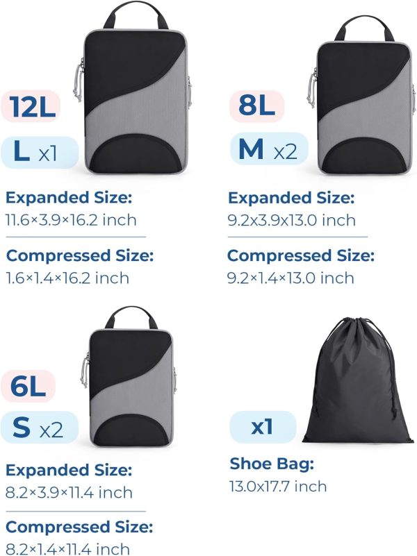 Compression Packing Cubes for Travel, 6 Set Travel Packing Cubes for Suitcases, Compression Suitcases Organizers Bag Set for Travel Essentials, Lightweight Packing Organizers with Shoe Bag - Image 2
