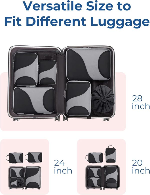 Compression Packing Cubes for Travel, 6 Set Travel Packing Cubes for Suitcases, Compression Suitcases Organizers Bag Set for Travel Essentials, Lightweight Packing Organizers with Shoe Bag - Image 3