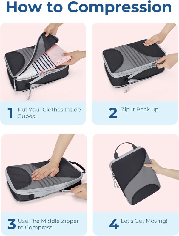 Compression Packing Cubes for Travel, 6 Set Travel Packing Cubes for Suitcases, Compression Suitcases Organizers Bag Set for Travel Essentials, Lightweight Packing Organizers with Shoe Bag - Image 5