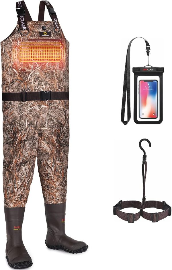 DRYCODE Chest Waders for Men with 1600g Boots, Waterproof Fleece-Lined Insulated Wader with Boot Hanger for Hunting