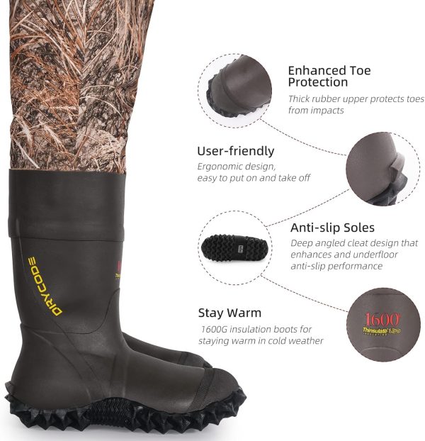 DRYCODE Chest Waders for Men with 1600g Boots, Waterproof Fleece-Lined Insulated Wader with Boot Hanger for Hunting - Image 3