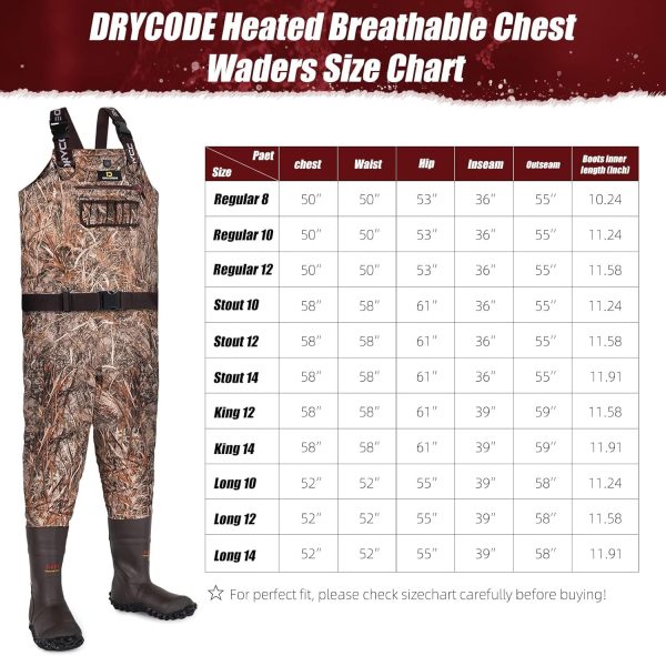 DRYCODE Chest Waders for Men with 1600g Boots, Waterproof Fleece-Lined Insulated Wader with Boot Hanger for Hunting - Image 6