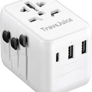 Universal Travel Adapter, TraveJuice International Plug Adapter with USB-C & 2 USB-A Outlet Wall Charger, US to UK, AU, European Travel Plug Adapter, All in One Worldwide Adapter Travel Essentials