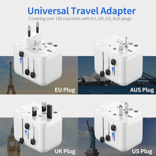 Universal Travel Adapter, TraveJuice International Plug Adapter with USB-C & 2 USB-A Outlet Wall Charger, US to UK, AU, European Travel Plug Adapter, All in One Worldwide Adapter Travel Essentials - Image 2