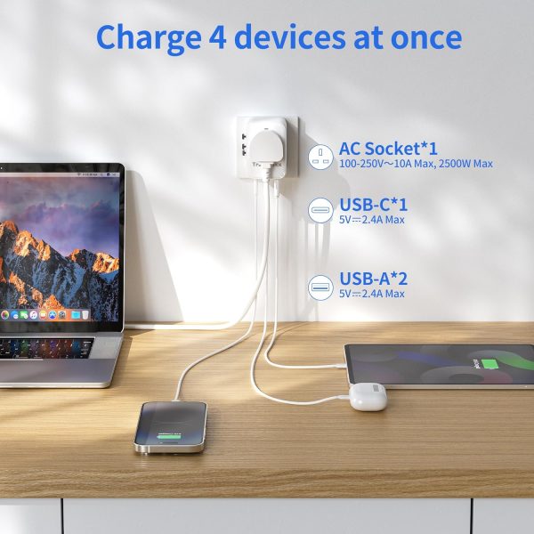 Universal Travel Adapter, TraveJuice International Plug Adapter with USB-C & 2 USB-A Outlet Wall Charger, US to UK, AU, European Travel Plug Adapter, All in One Worldwide Adapter Travel Essentials - Image 3
