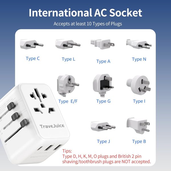 Universal Travel Adapter, TraveJuice International Plug Adapter with USB-C & 2 USB-A Outlet Wall Charger, US to UK, AU, European Travel Plug Adapter, All in One Worldwide Adapter Travel Essentials - Image 4
